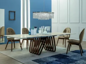 Tavolo allungabile di design Arpa con struttura in legno e top in Vetro ceramicato di Tonin Casa