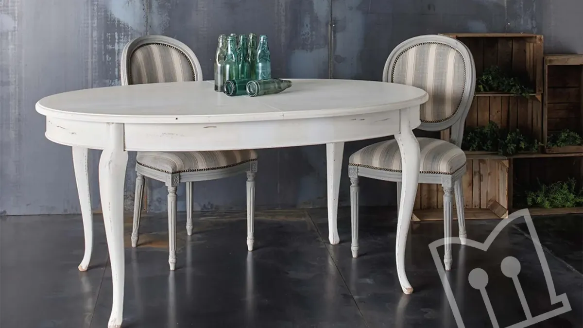Tavolo ovale allungabile Art 604 Shabby Chic in legno di Fratelli Mirandola