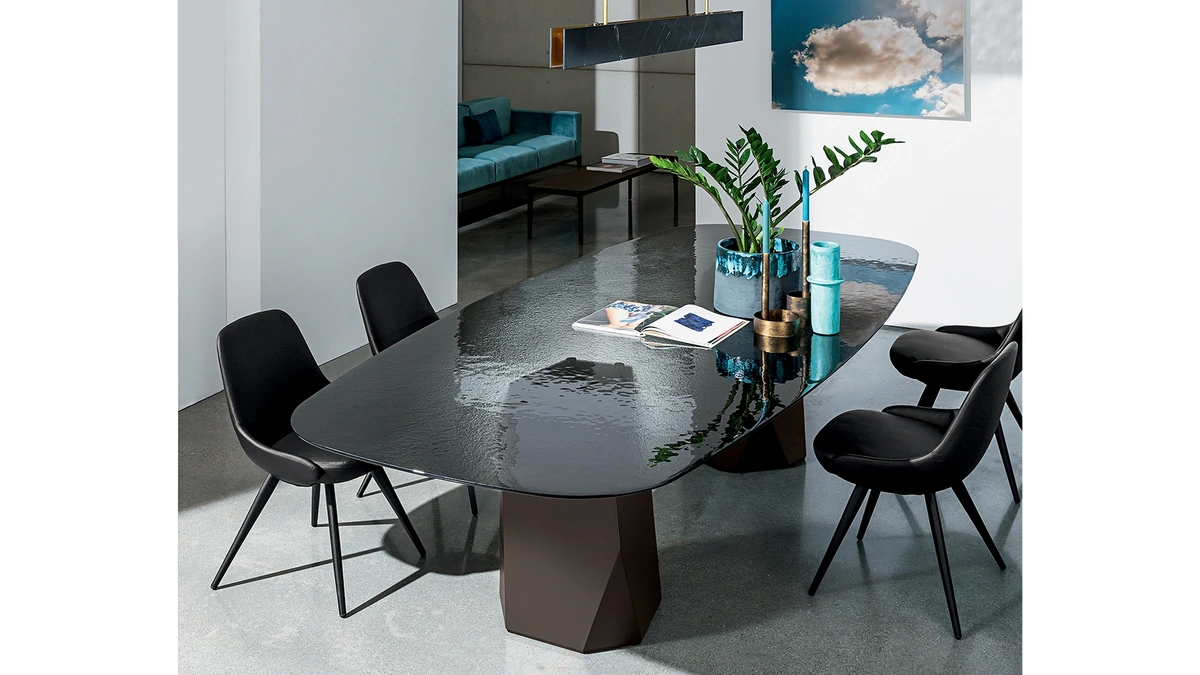 Tavolo Deod con due basi con top in vetro di Sovet