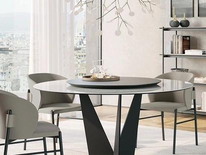 Tavolo rotondo Eiffel in gres con piano girevole in legno di Dall'Agnese