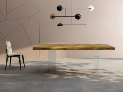 Tavolo Milos di Fratelli Mirandola con piano in legno di rovere con base in vetro di Fratelli Mirandola
