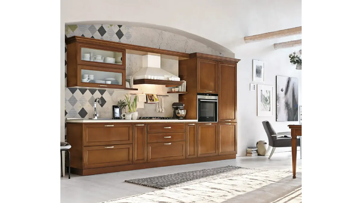 Cucina Classica lineare in legno I Ciliegi composizione 01 di Le Fablier