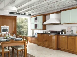 Cucina Classica lineare bicolore in legno naturale e laccato bianco I Ciliegi composizione 5 di Le Fablier