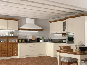 Cucina Classica angolare bicolore in laccato opaco e legno naturale I Ciliegi composizione 04 di Le Fablier