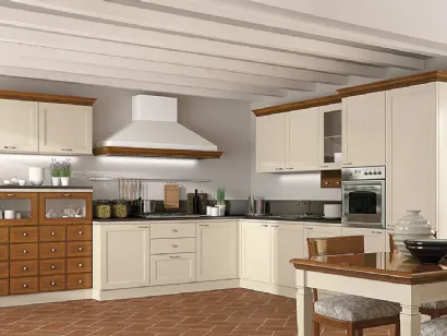 Cucina Classica angolare bicolore in laccato opaco e legno naturale I Ciliegi composizione 04 di Le Fablier