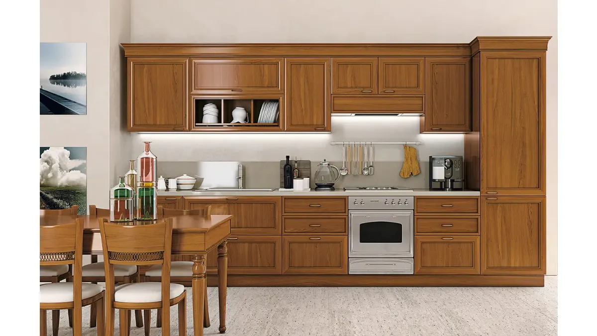 Cucina Classica lineare in legno Le Gemme composizione 05 di Le Fablier