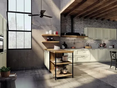 Cucina Moderna lineare Charme in legno di abete spazzolato con anta a telaio di Fratelli Mirandola