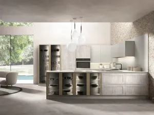 Cucina Moderna con penisola Kira e Sigma comp 08 in finitura Rovere Cenerino di Lyons Cucine