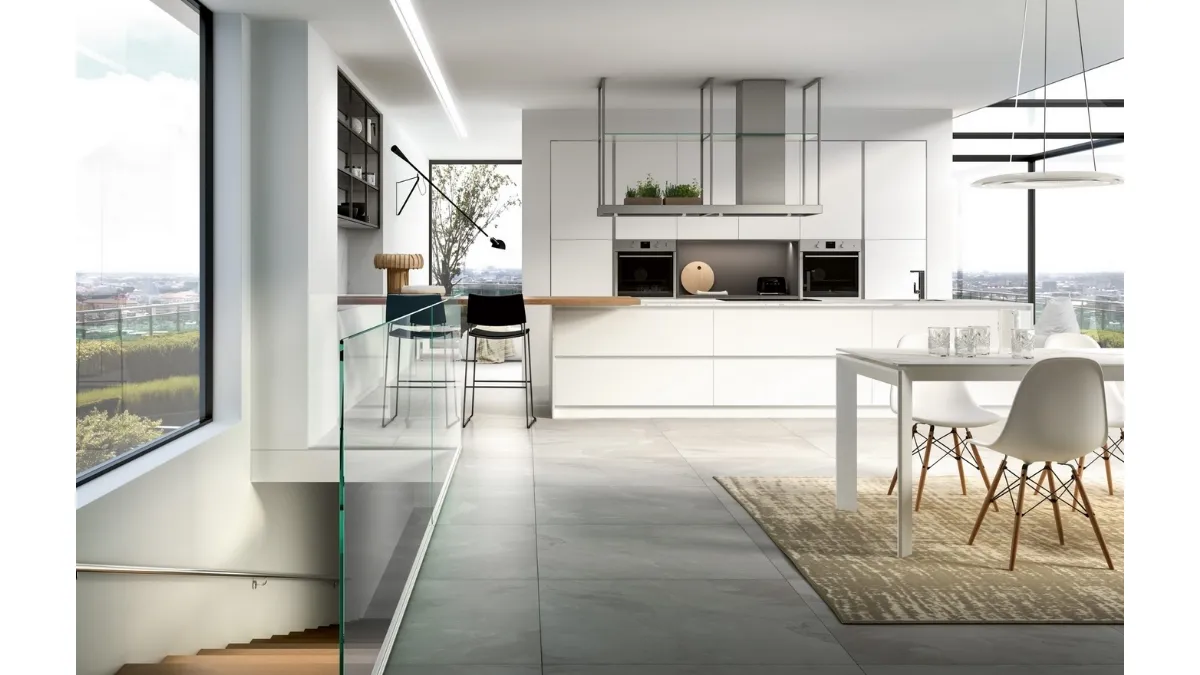 Cucina Moderna con penisola Kira e Sigma comp 10 in Bianco Opaco di Lyons Cucine