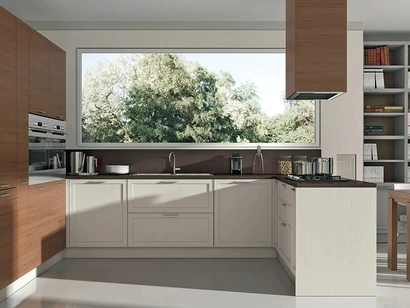 Cucina Moderna con penisola Melograno Composizione PM05 in legno di frassino di Le Fablier