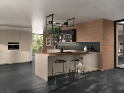 Cucina Moderna con penisola Kira e Sigma comp 05 in Taupe opaco di Lyons Cucine