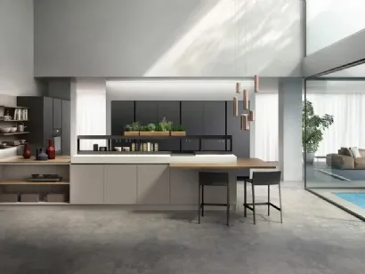 Cucina Moderna con penisola Kira e Sigma comp 06 in Grigio Minerale di Lyons Cucine