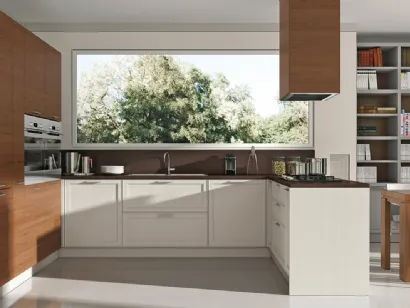 Cucina Moderna angolare bicolore in laccato bianco opaco e legno naturale Melograno composizione 5 di Le Fablier