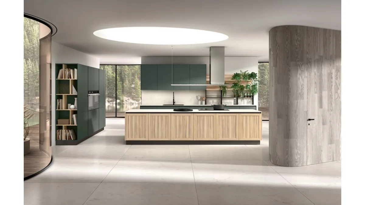 Cucina Moderna Sigma comp 09 in Frassino Biondo e Verde Alga di Lyons Cucine