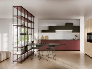 Cucina Moderna Sigma Kira comp 03 in Rosso Vino Opaco e Frassino Biondo di Lyons Cucine