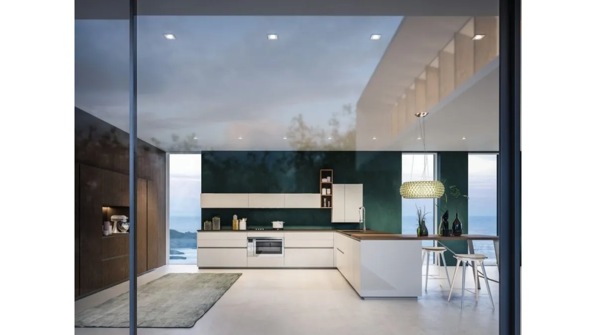 Cucina Moderna Urban comp 03 in laccato Bianco Riso Sky di Lyons Cucine