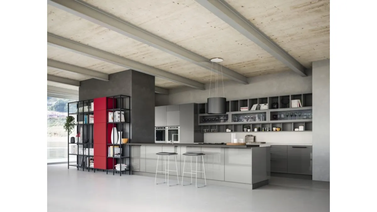 Cucina Moderna Urban comp 06 in laccato lucido Piombo Vesta di Lyons Cucine