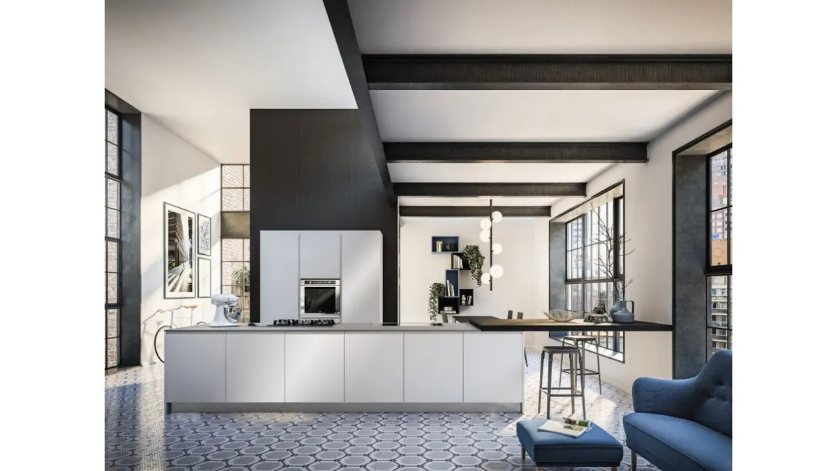 Cucina Moderna Urban comp 07 in laccato lucido Bianco Riso Vesta di Lyons Cucine