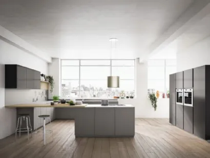 Cucina Moderna Urban comp 10 con ante basi in Vetro Tortora satinato di Lyons Cucine