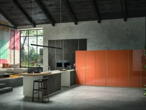 Cucina Moderna Urban Mood in laccato lucido con penisola in Gres Ossido Bruno di Lyons Cucine