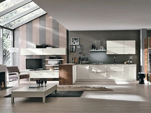 Cucina su misura con penisola Melograno Composizione PM02 in legno di frassino di Le Fablier