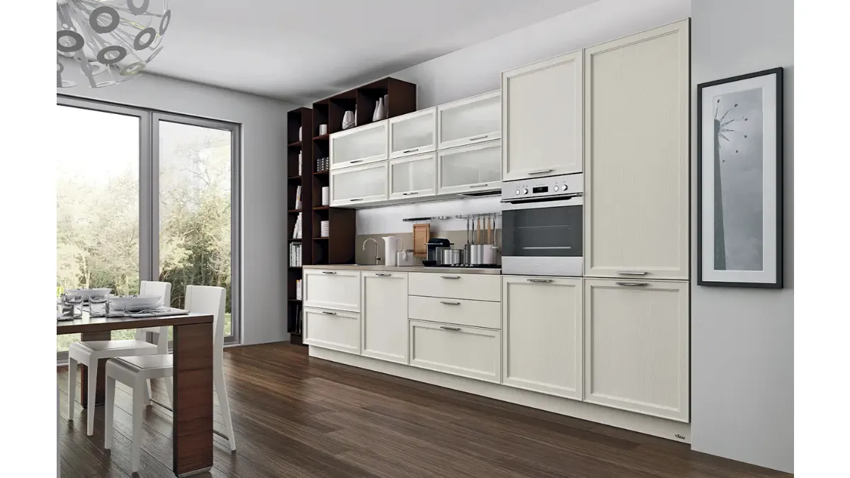 Cucina lineare su misura in legno laccato Bianco opaco Melograno Cucina composizione 01 di Le Fablier