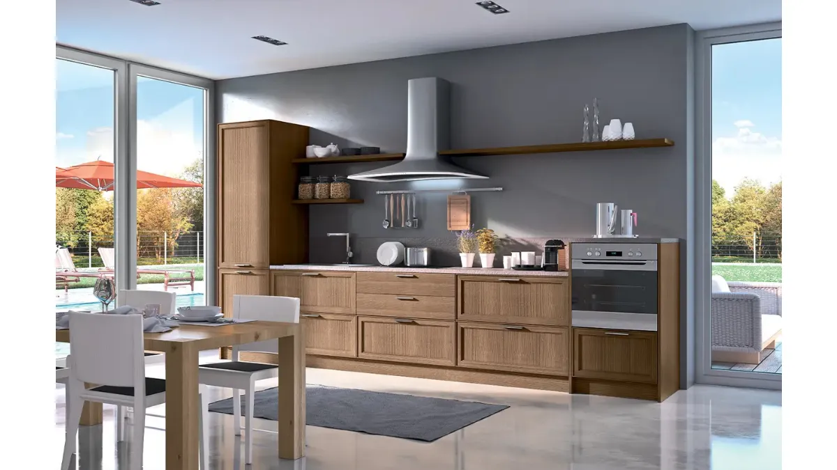 Cucina lineare su misura in legno Melograno composizione 06 di Le Fablier