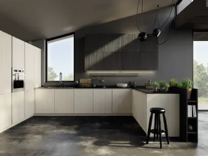 Cucina su misura elegante ad angolo in legno di abete spazzolato New Step 03 di Mirandola