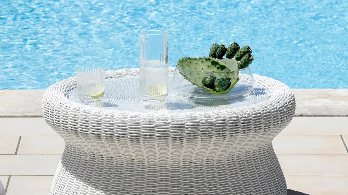  Tavolino con top in Vetro e fibra sintetica intrecciata Agorà di Unopiu