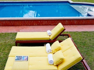 Lettino C'est la Vie in legno di mogano lucido e imbottitura in tessuto di Unopiu