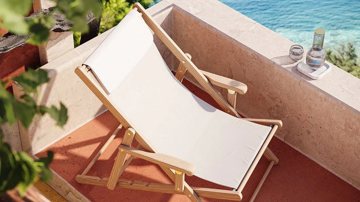 Sdraio in teak con telo di cotone Clio di Unopiu