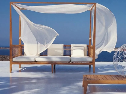 Divano Alcova Synthesis in teak, fibra sintetica e tessuto di Unopiu