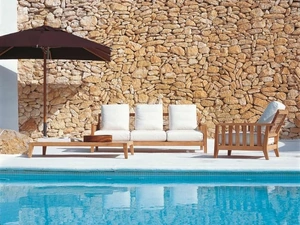 Divano Synthesis in teak, fibra sintetica e tessuto imbottito di Unopiu