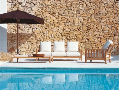 Divano Synthesis in teak, fibra sintetica e tessuto imbottito di Unopiu